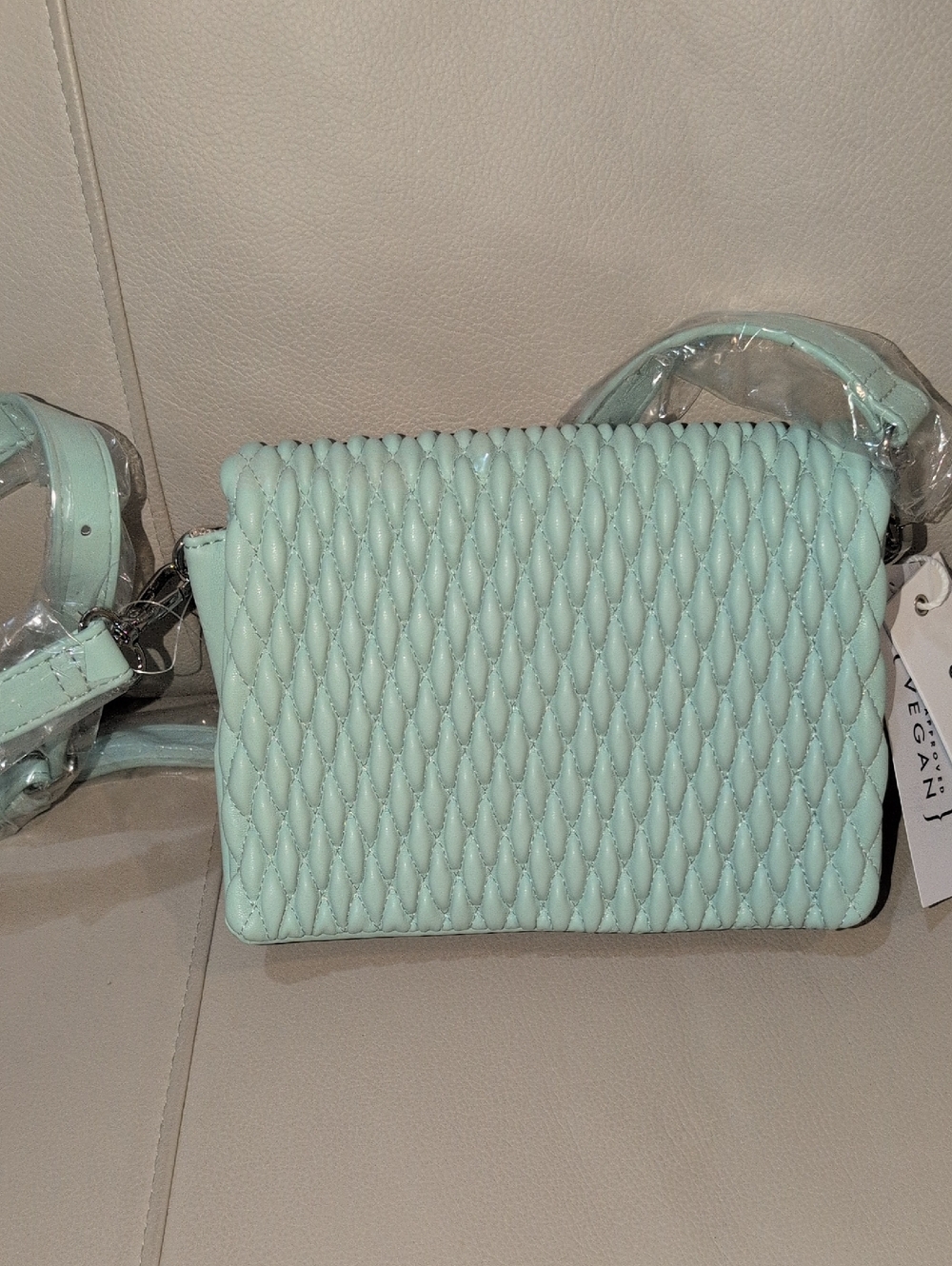 Mint Quilted Crossbody Bag - Textured Vegan Leather
